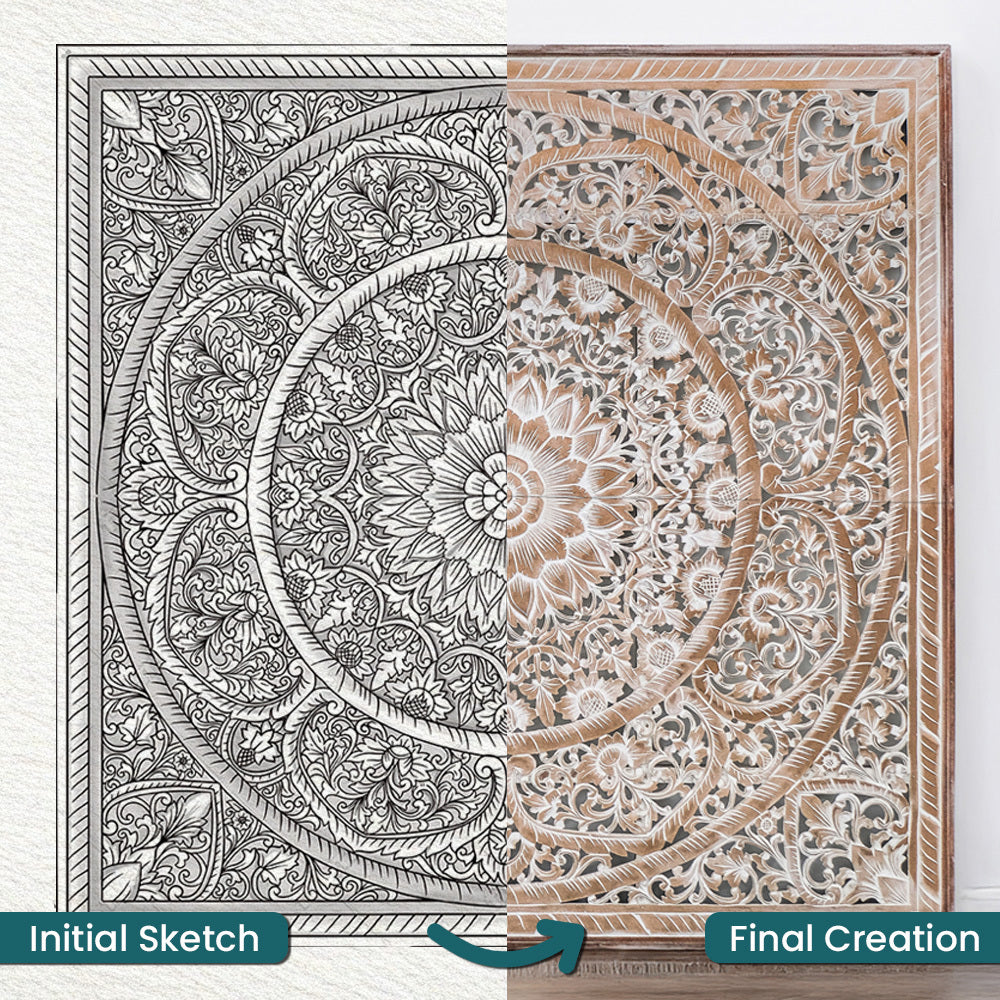 Carved Full Bed Headboard "Manusa" - Antic-wash