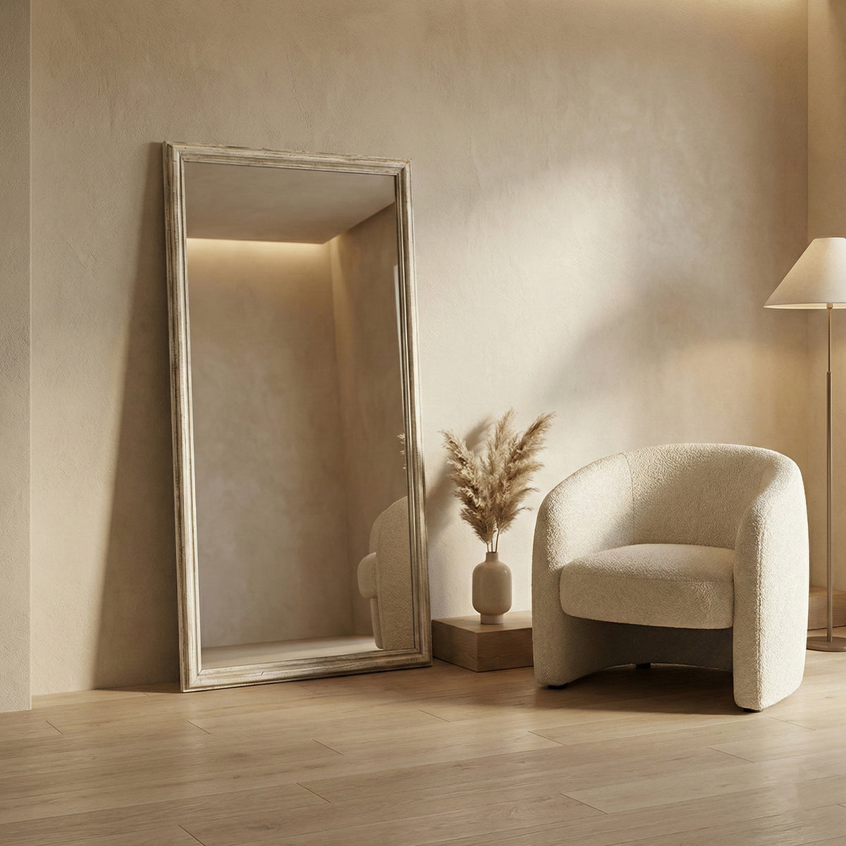 Hand Carved Mirror "Minima" - White Wash - 180 x 90 cm