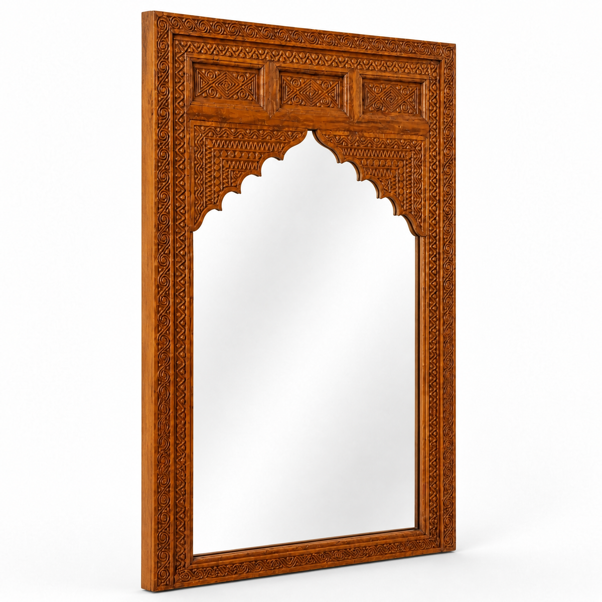 Hand Carved Wooden Mirror 'Mira' - Natural Brown - 200 x 100 cm