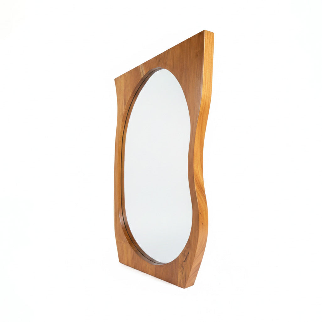 Wooden Organic Wavy Mirror 'Rimba' - Natural - 100 x 53 cm