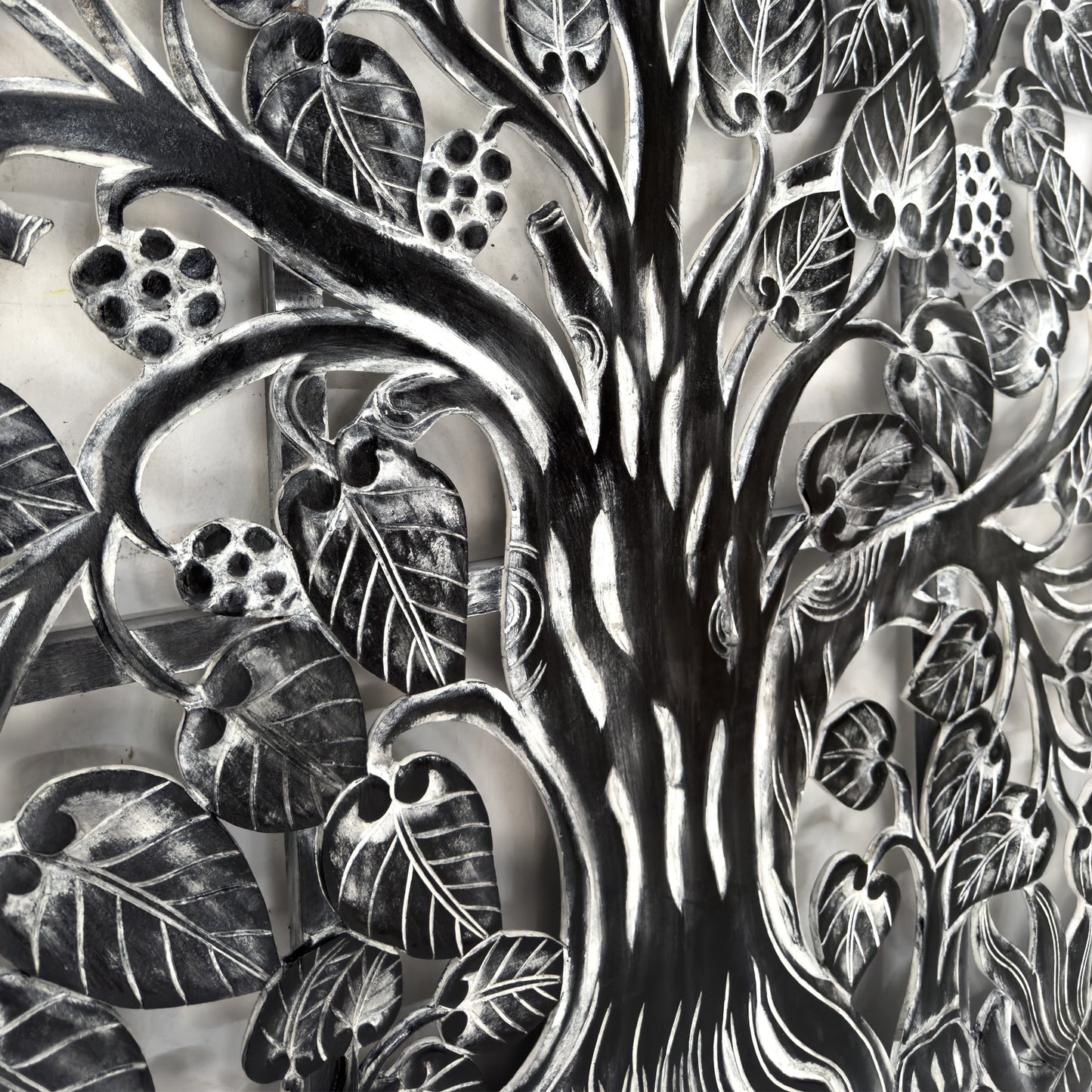 Carved Full Bed Headboard "Tree" - Black