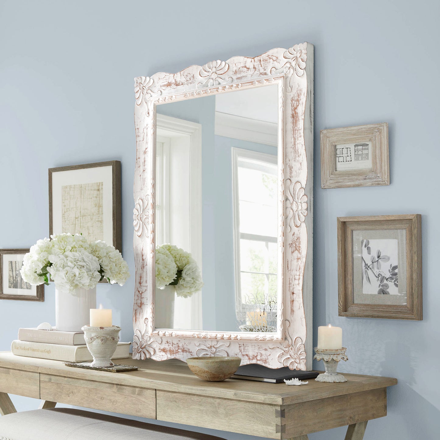 Hand Carved Mirror Pertiwi White Wash 90 cm