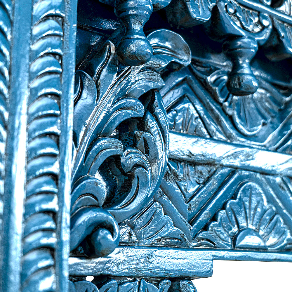 Wooden Carved Console Table "Bumi" - Blue & Natural