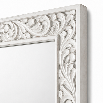 Hand Carved Wooden Mirror "Asmara" in White - 150 x 90 cm