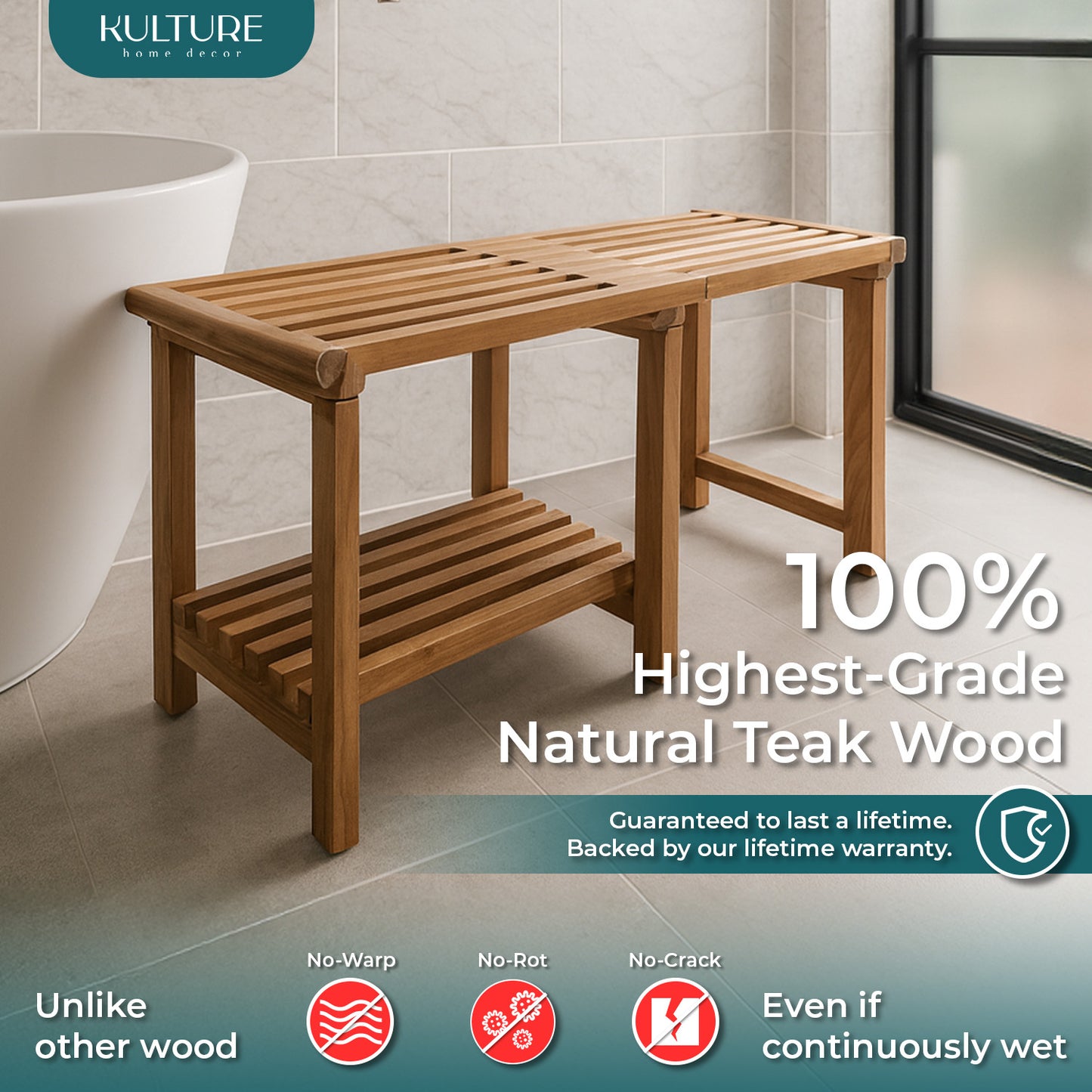 New Teak Shower Bench [Expandable from 17" to 30"]  - US