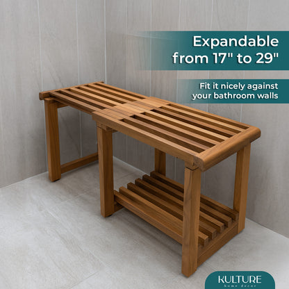 New Teak Shower Bench [Expandable from 17" to 30"]  - US