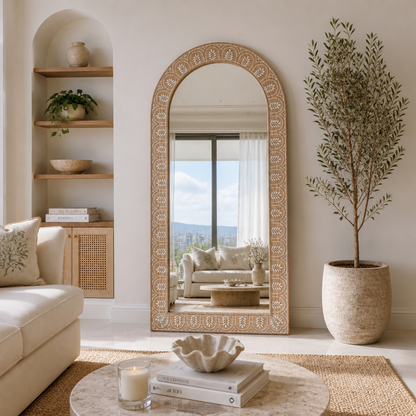 Hand Carved Mirror "Dedari" - Antic Wash - 180 x 90 cm