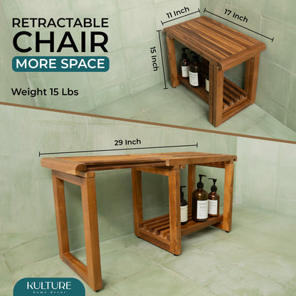 New Teak Shower Bench [Expandable from 17" to 30"]  - US