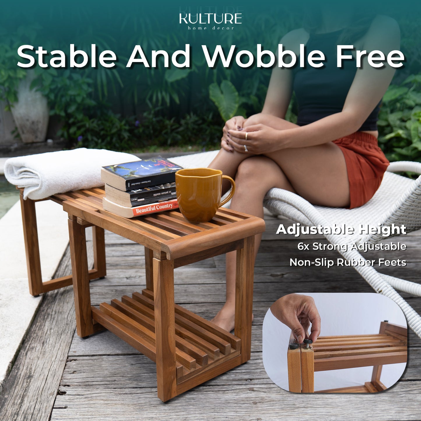 New Teak Shower Bench [Expandable from 17" to 30"]  - US