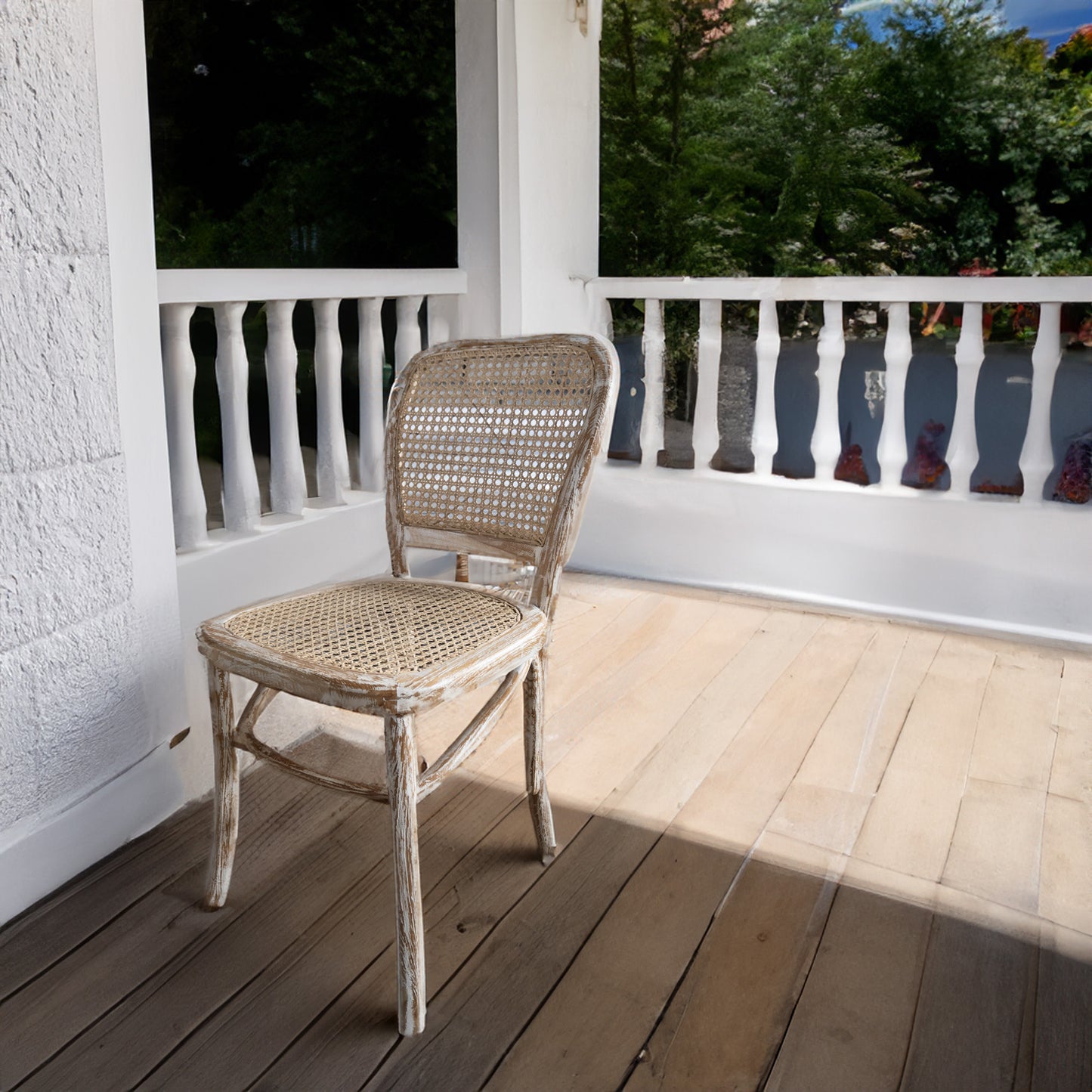Natural Rattan & Teak Wood Dining Chair 'Alaska' - White wash
