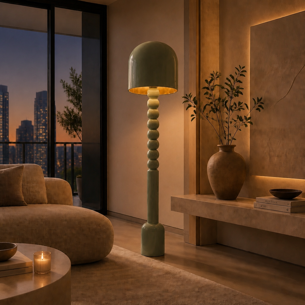 Wooden Floor Lamp in Pastel Sage 'Aluna' - 150 cm