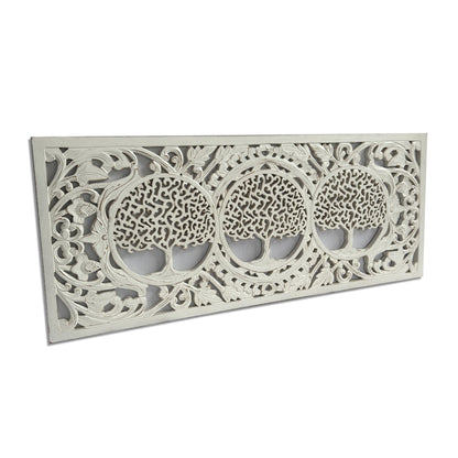 Decorative Panel "3 Tree of Life" - White wash - 100 x 40 cm