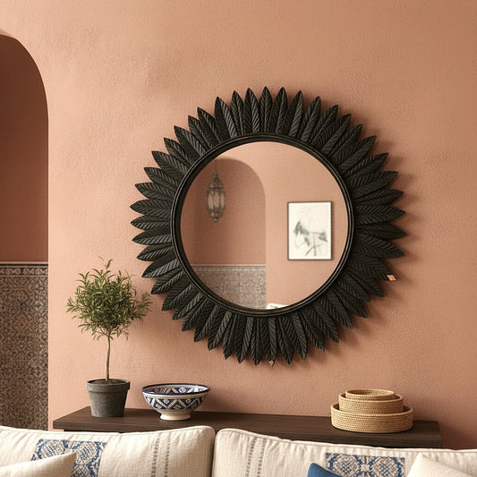 Hand Carved Mirror "Avani" - Black - 60 cm
