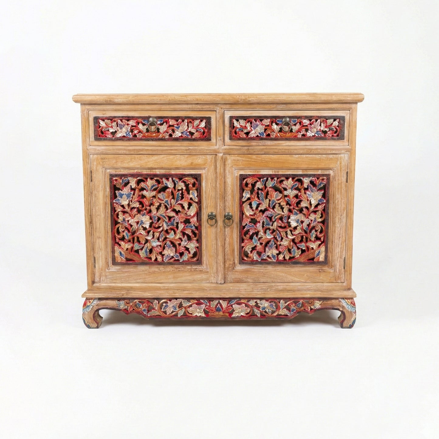 Wooden Carved Console Cabinet With Storage "Sela" - 100 cm