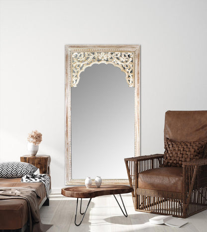 Hand Carved Mirror "Cahaya" in antic wash - 180 cm