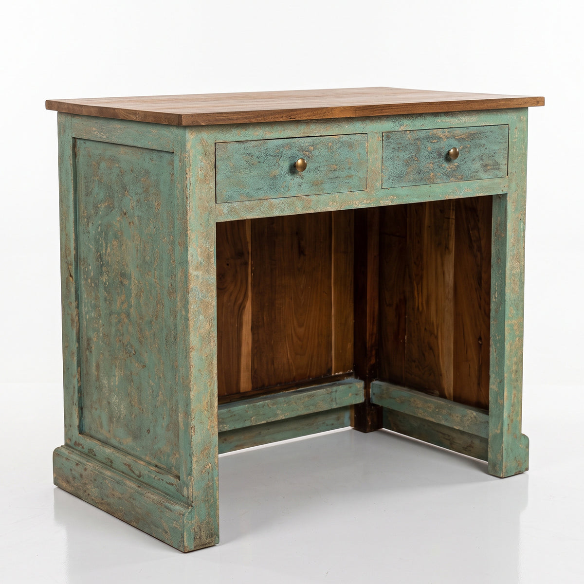 Hand-Carved Wooden Reception Table “Calyta” – Green Wash Finish – 80 cm