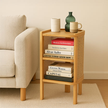 Kamboja Cane Night Stand in Natural & Walnut