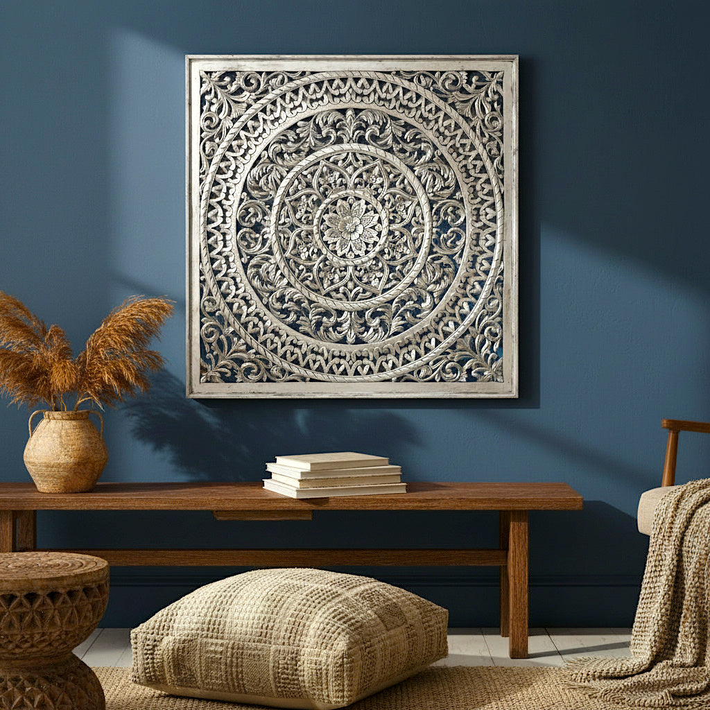 Carved Decorative Panel "Cenik" - 110 cm - Silver Wash