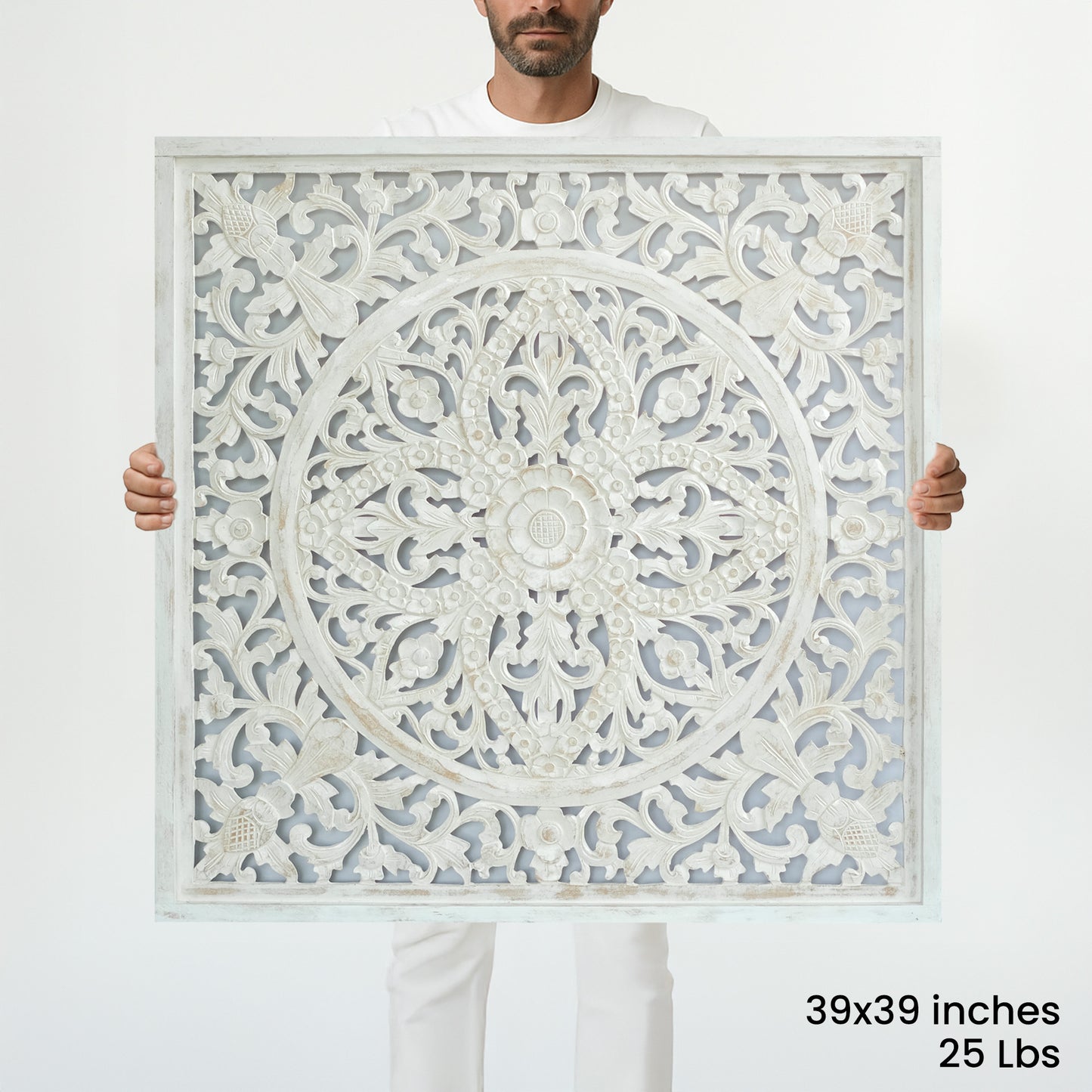 Carved Decorative Panel "Ceningan" - White Wash - 100 x 100 cm