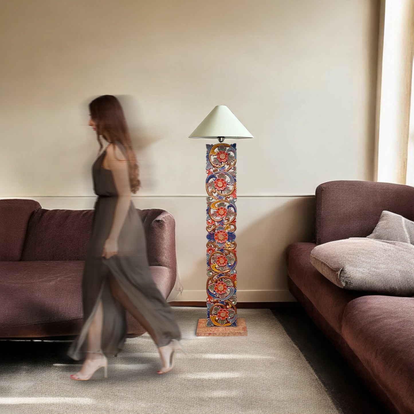 Carved Floor Lamp "Citta" – Multicolor Red – 150 cm