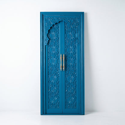 Wooden Hand carved Door 'Tirta' - Teak Wood in Indigo Blue - 213 x 90 cm