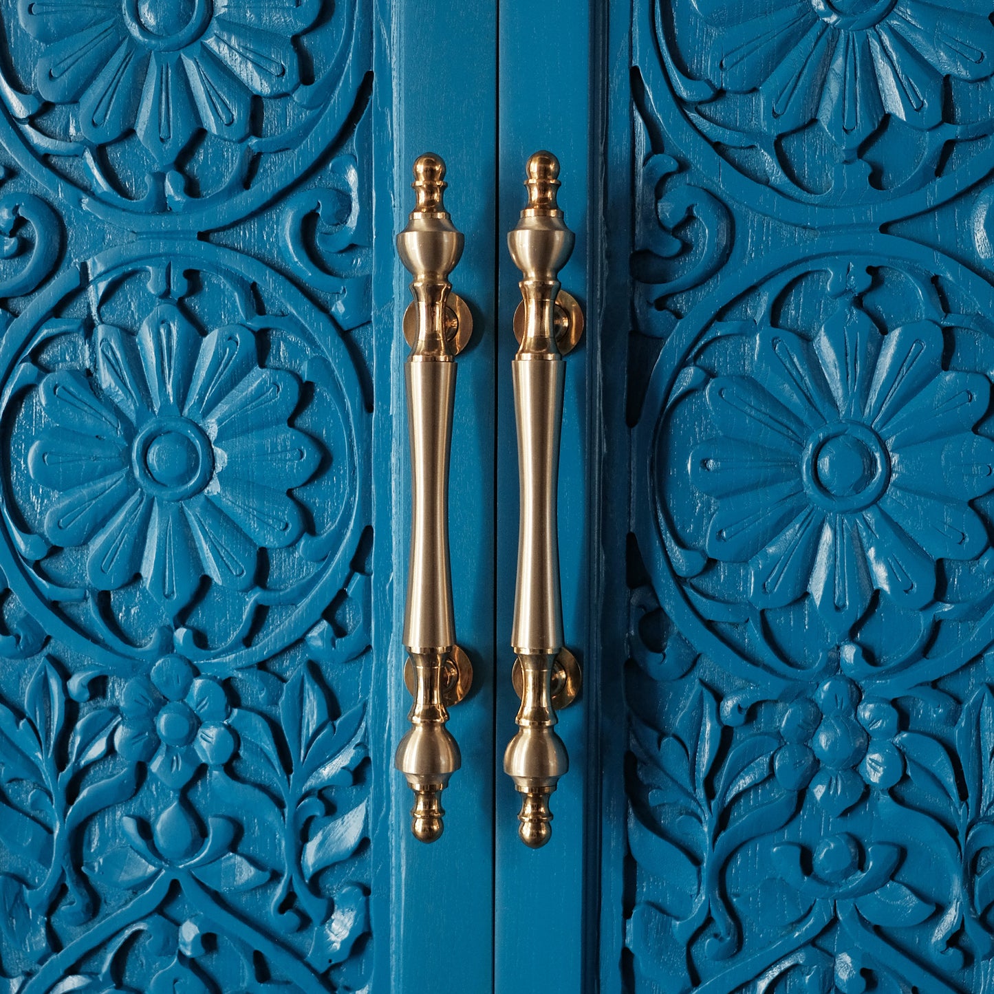 Wooden Hand carved Door 'Tirta' - Teak Wood in Indigo Blue - 213 x 90 cm