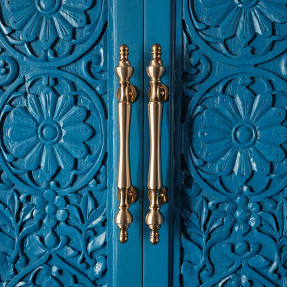 Wooden Hand carved Door 'Tirta' - Teak Wood in Indigo Blue - 213 x 90 cm