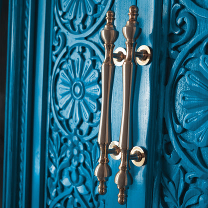 Wooden Hand carved Door 'Tirta' - Teak Wood in Indigo Blue - 213 x 90 cm