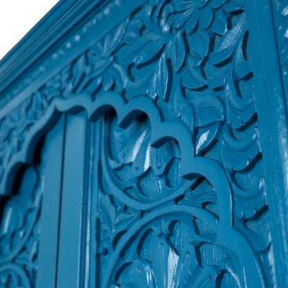 Wooden Hand carved Door 'Tirta' - Teak Wood in Indigo Blue - 213 x 90 cm