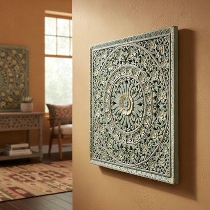 Carved Decorative Panel "Dianna" - Multicolor Pastel Green - 100 cm