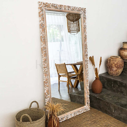 wood mirror hening antic wash bali design hand carved hand made home decorative house furniture wood material