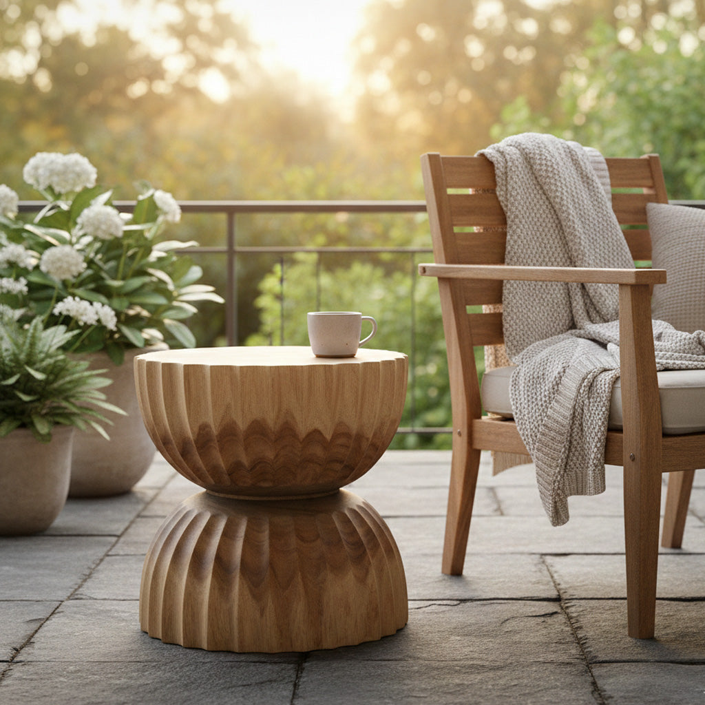 Sculptural Wooden Side Table / Stool 'Kayara' in Natural - 50 x 50 cm