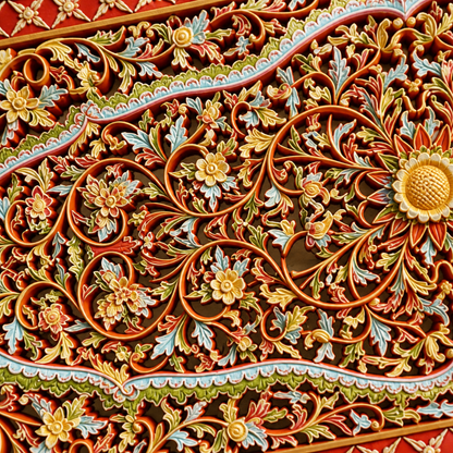 Carved Decorative Panel "Jimbaran" - Multicolor Red - 185 x 100 cm