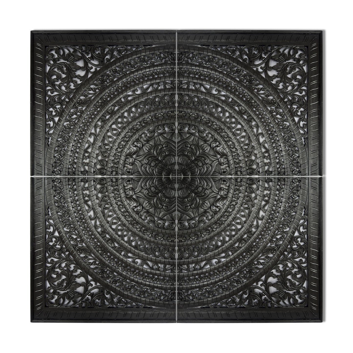 Carved Full Bed Headboard "Kusuma" in Black