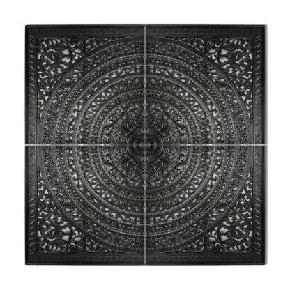 Carved Full Bed Headboard "Kusuma" in Black