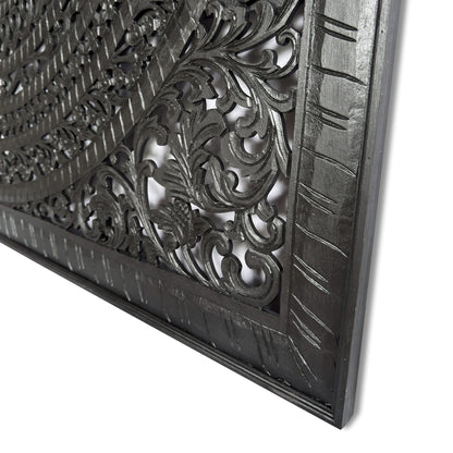 Carved Full Bed Headboard "Kusuma" in Black