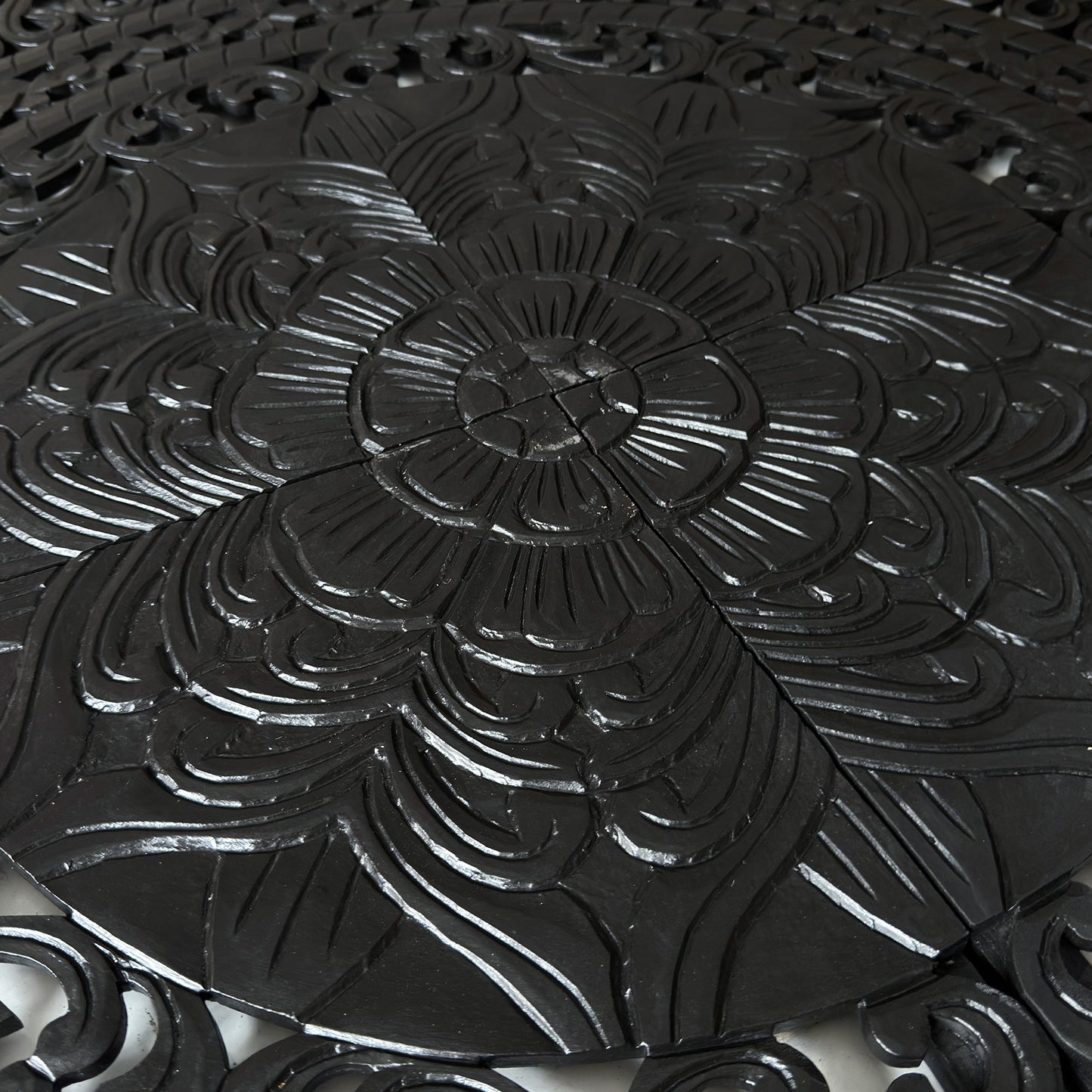 Carved Full Bed Headboard "Kusuma" in Black