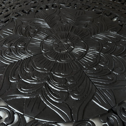 Carved Full Bed Headboard "Kusuma" in Black