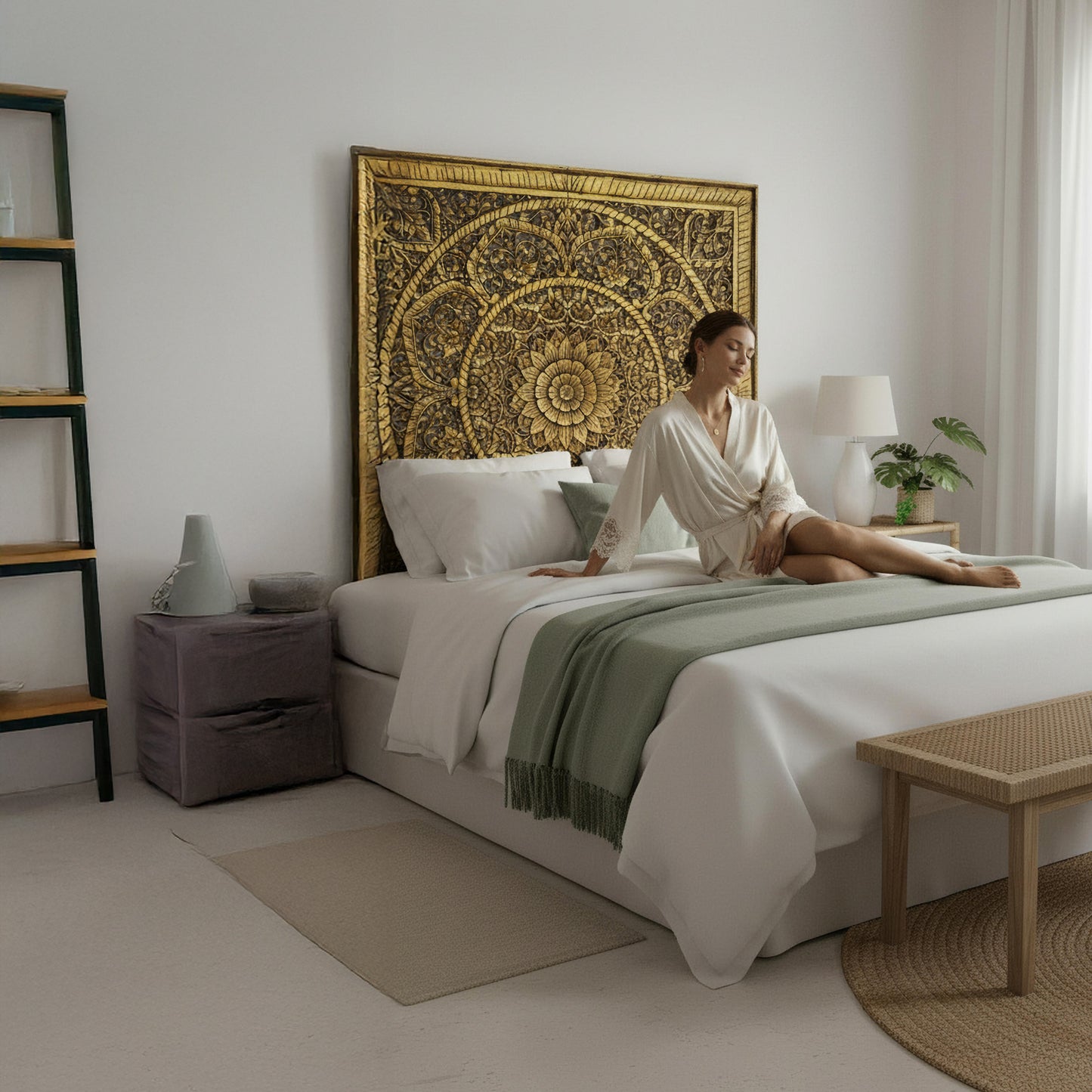 Carved Bed Headboard "Manusa" - Gold Antique