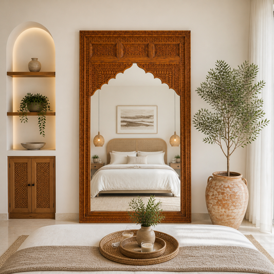 Hand Carved Wooden Mirror 'Mira' - Natural Brown - 200 x 100 cm