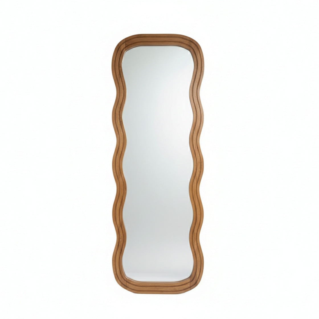 Wooden Wavy Mirror 'Asri' - Natural -  170 x 60 cm