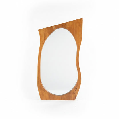 Wooden Organic Wavy Mirror 'Rimba' - Natural -  100 x 53 cm