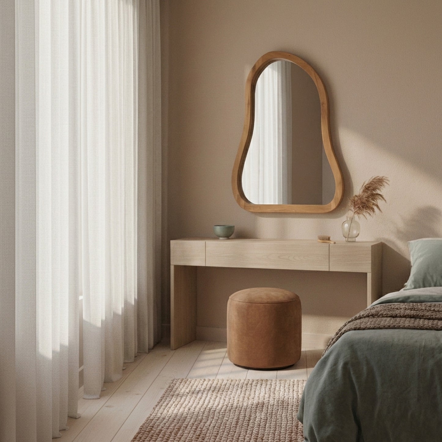 Wooden Abstract Mirror "Kayana" - Natural - 80 x 60 cm