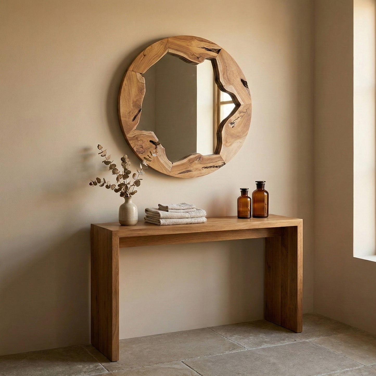 Wooden Organic Mirror "Teduh" - Natural - 50 cm