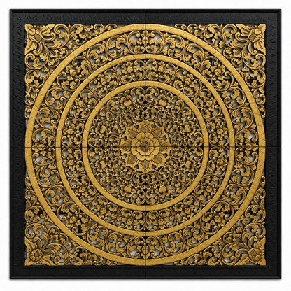 Carved Full Bed Headboard "Rampai" - Gold & Black