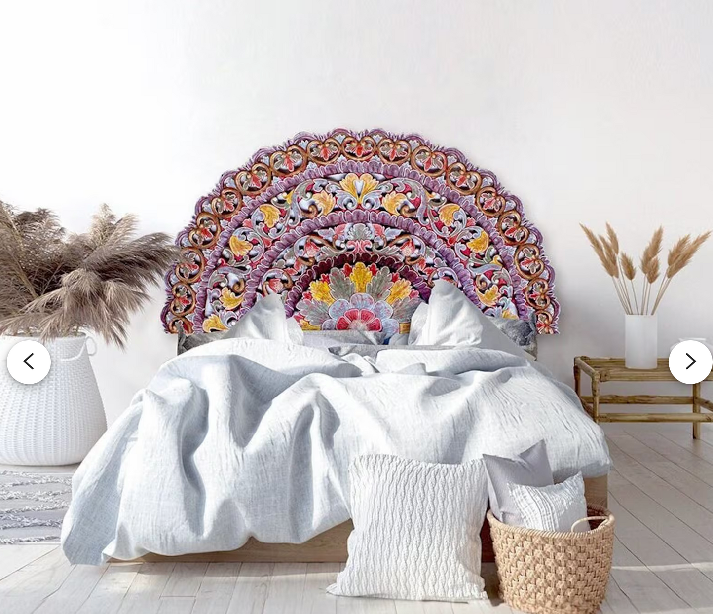 Hand Carved Queen Size Half-moon Mandala Bed headboard Sri in multi color red - 60x30 inches