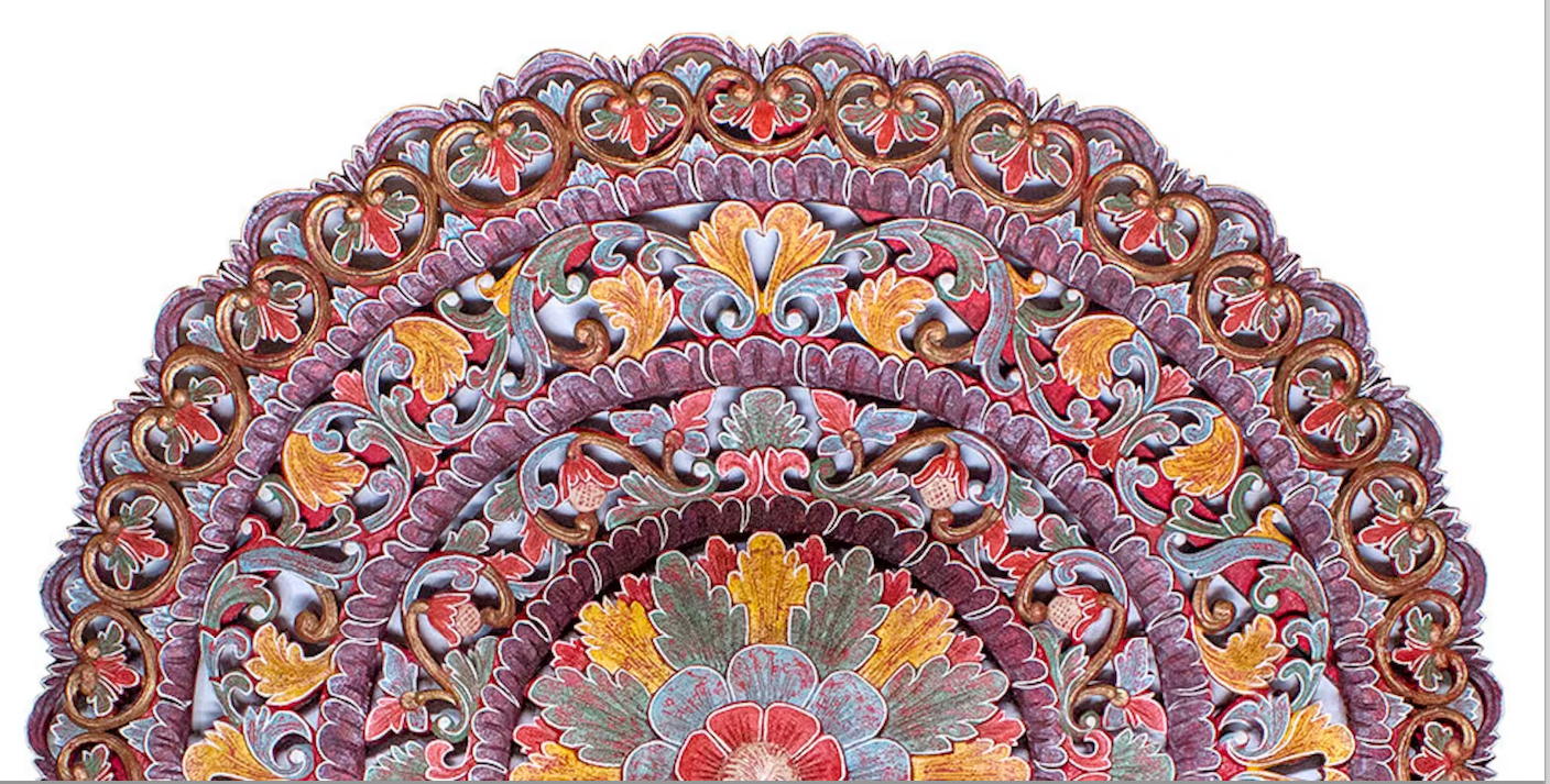 Hand Carved Size Half-moon Mandala Bed headboard Sri in multi color red - 76 inch