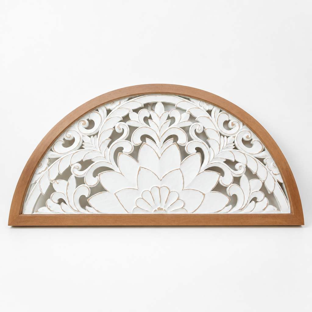 Carved Bed Headboard "Tabanan" - Natural & White Wash