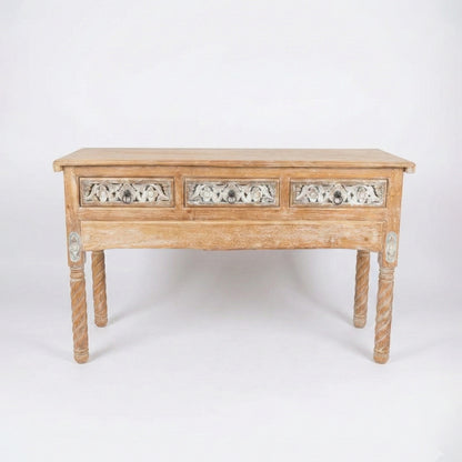 Wooden Carved Console Table "Candra" - Grey & White Wash - 150 cm