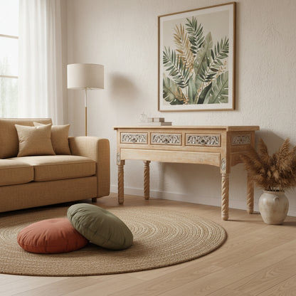 Wooden Carved Console Table "Candra" - Grey & White Wash - 150 cm